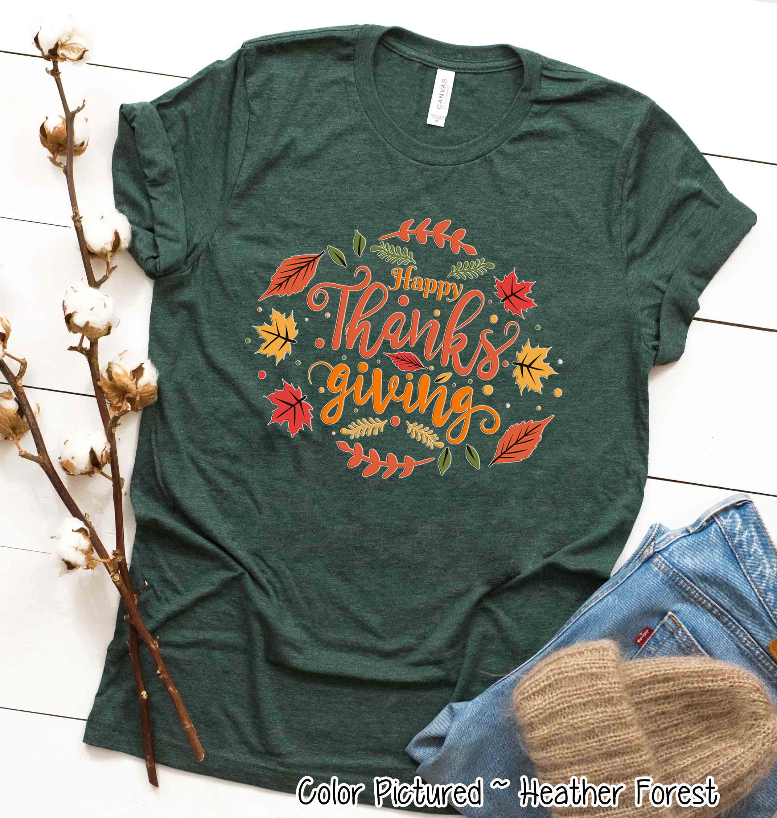 Happy Thanksgiving Fall Leaves Tee