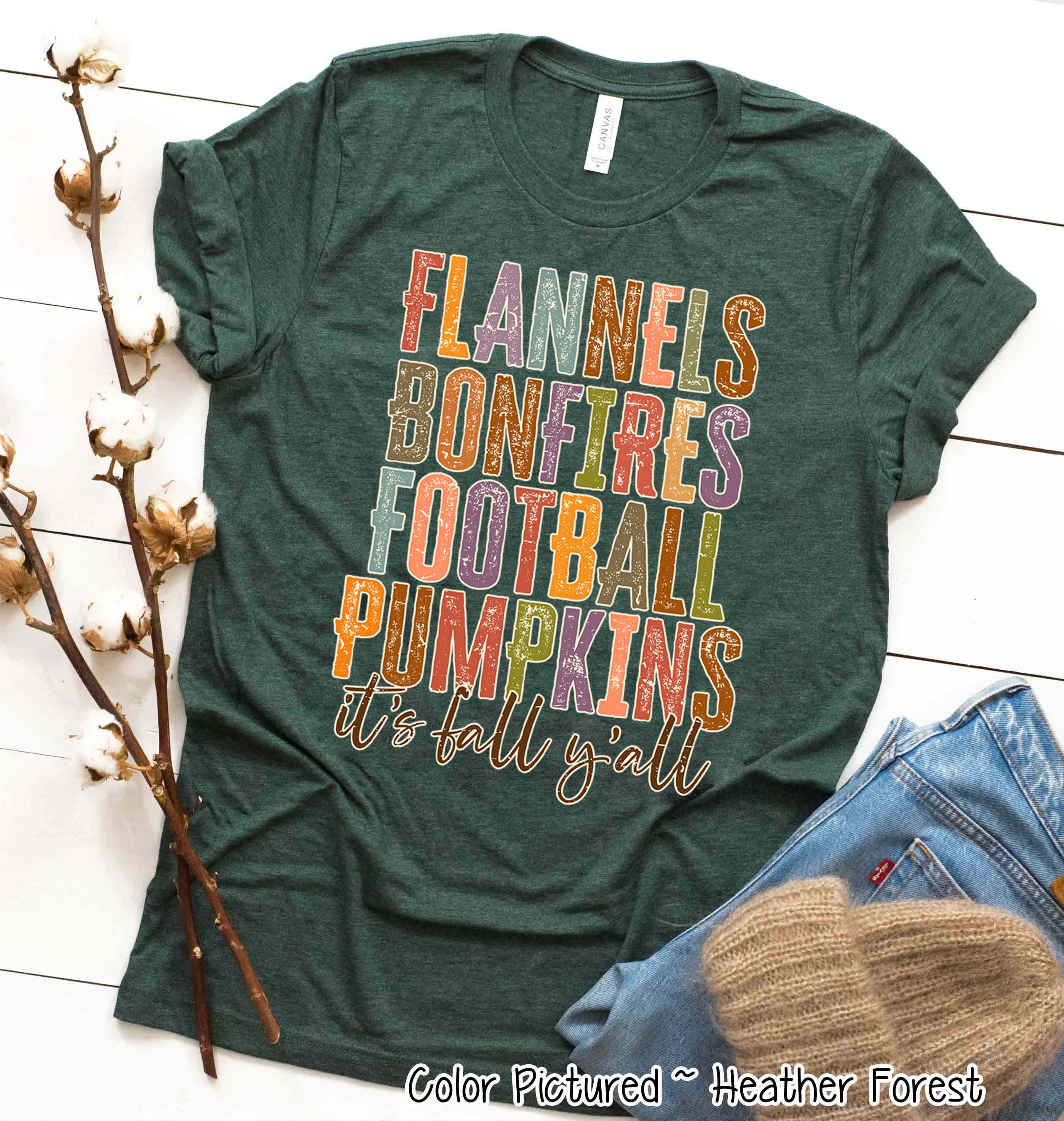 Flannels Bonfires Football It's Fall Y'all Tee