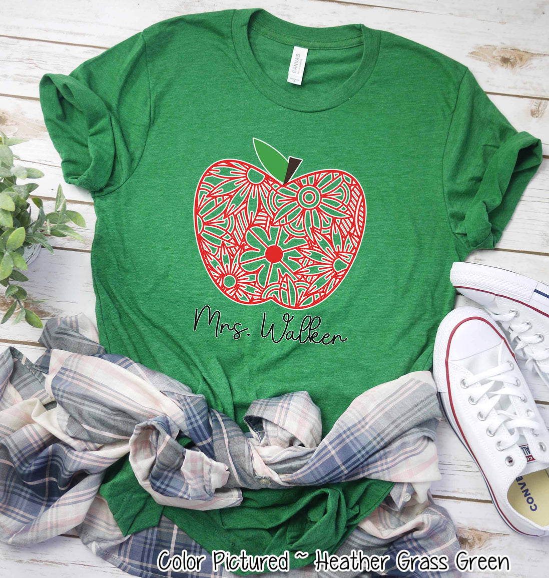 Personalized Zen Floral Apple Back To School Name Tee