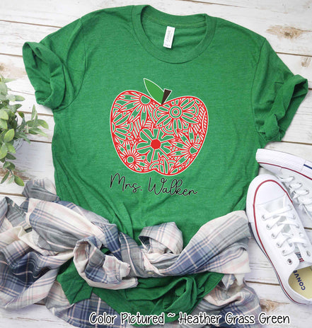Personalized Zen Floral Apple Back To School Name Tee