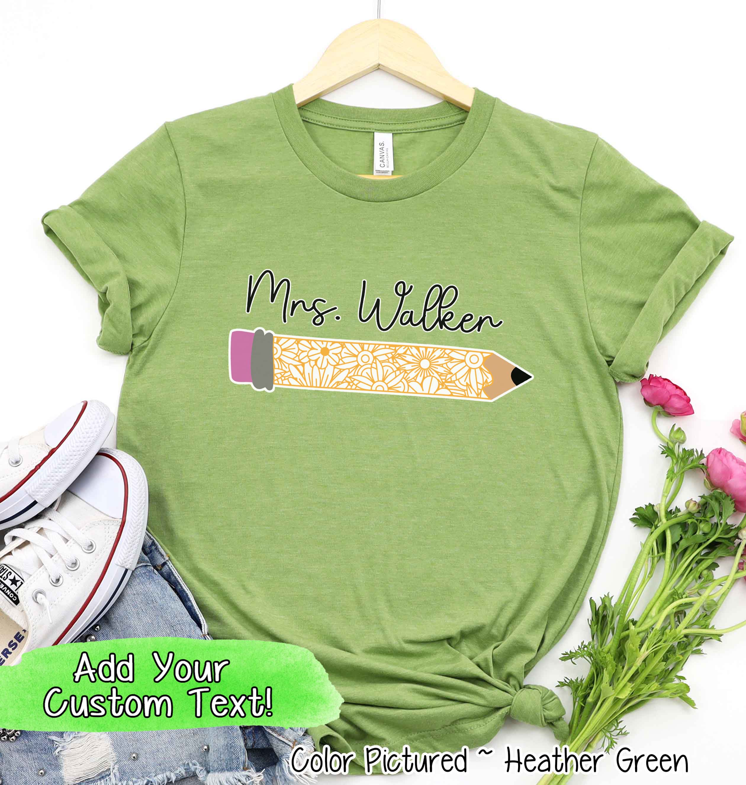 Personalized Zen Floral Pencil Back To School Name Tee