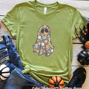 Boho Floral Ghost Grey Halloween Tee