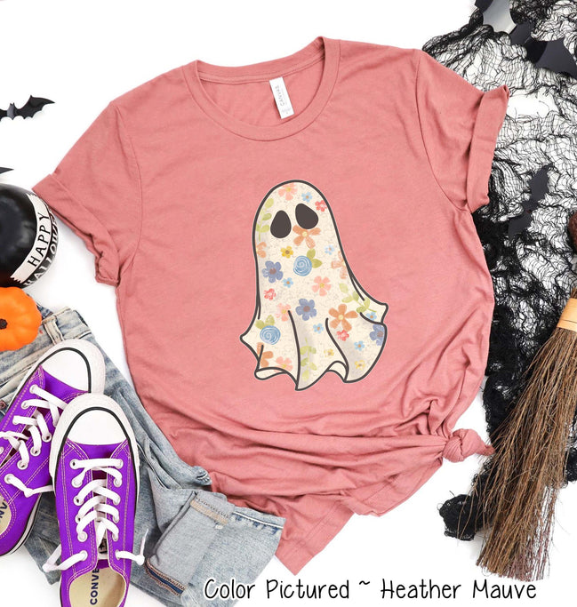 Boho Floral Ghost White Halloween Tee