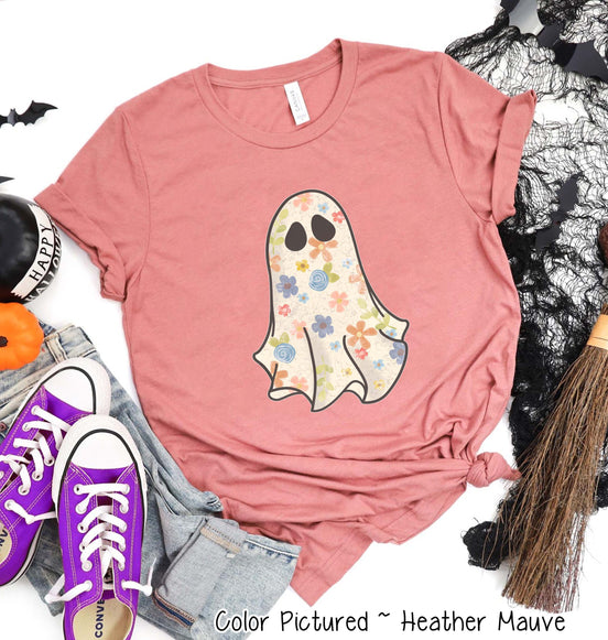 Boho Floral Ghost White Halloween Tee