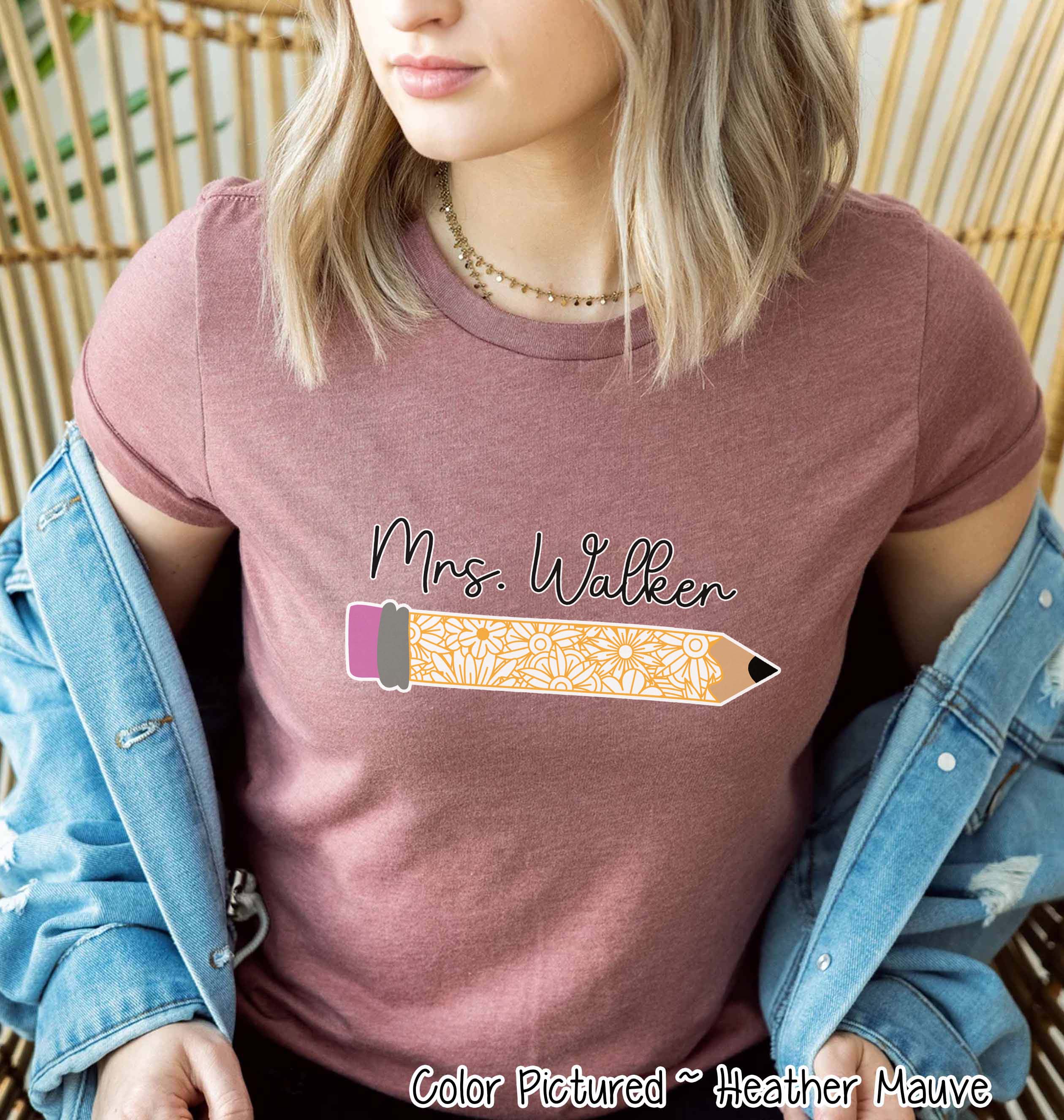 Personalized Zen Floral Pencil Back To School Name Tee