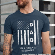 Custom Distressed White Patriotic Flag with Dad, Mom, Grandpa Etc and Kids Names Tee