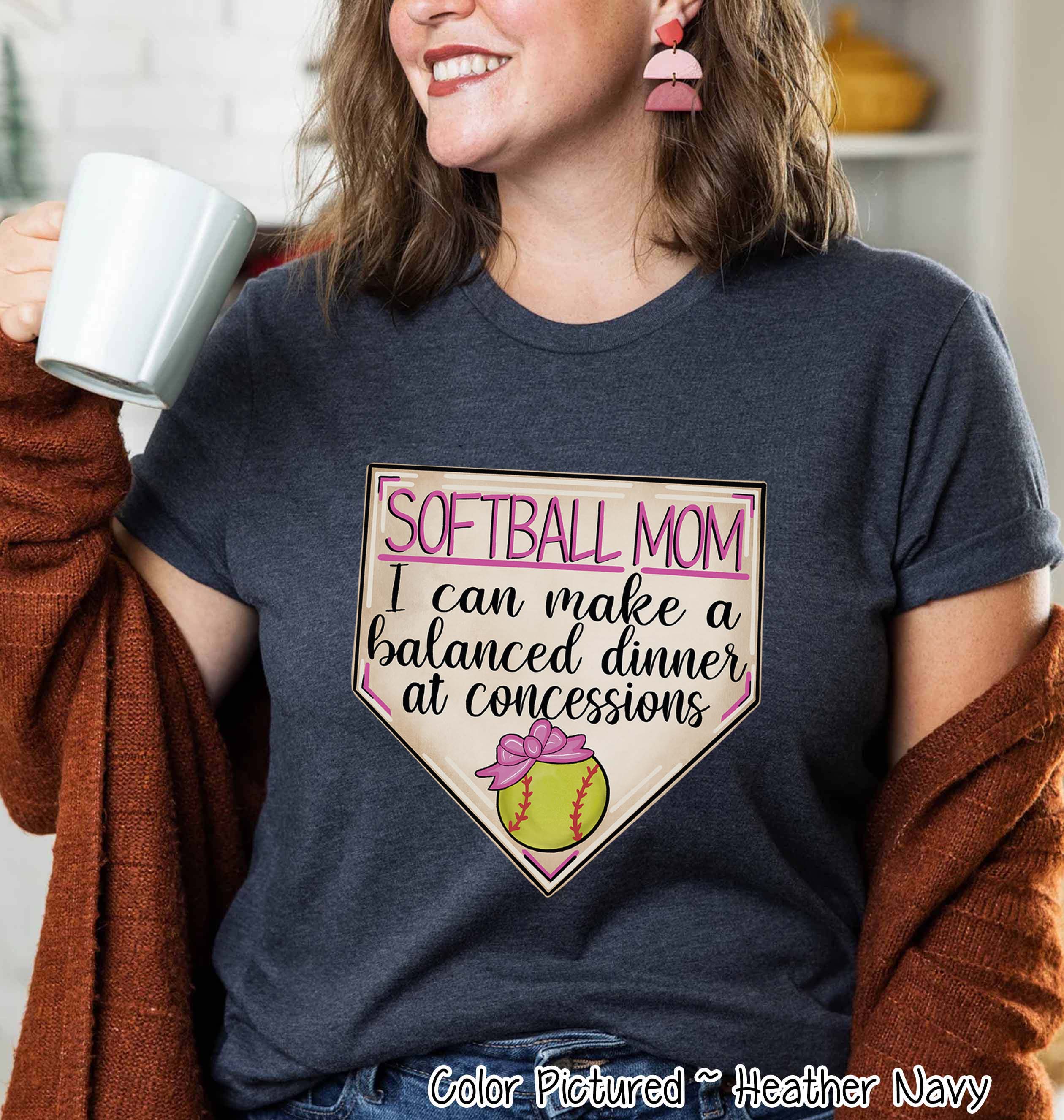 Softball Pink Mom I Can Make a Balanced Dinner at Concessions Tee