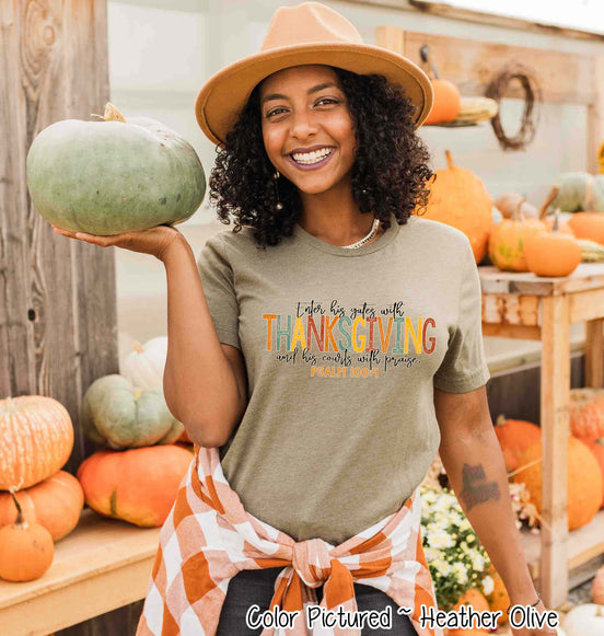 Enter His Gats with Thanksgiving Faith Fall Tee