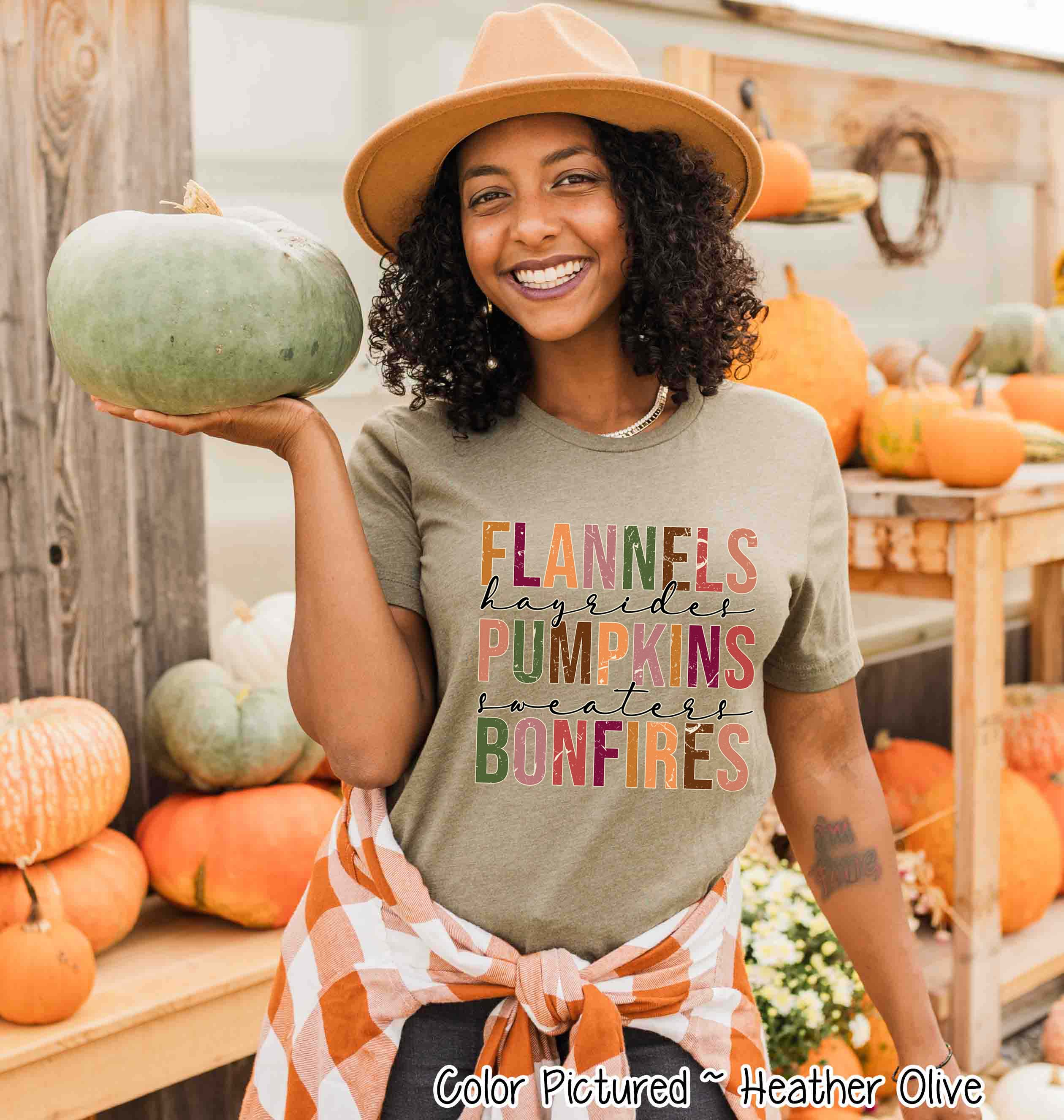 Flannels Hayrides Pumpkins Sweaters Bonfires Fall Thanksgiving Tee