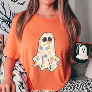 Boho Floral Ghost White Halloween Tee