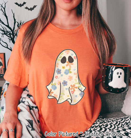Boho Floral Ghost White Halloween Tee