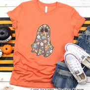 Boho Floral Ghost Grey Halloween Tee