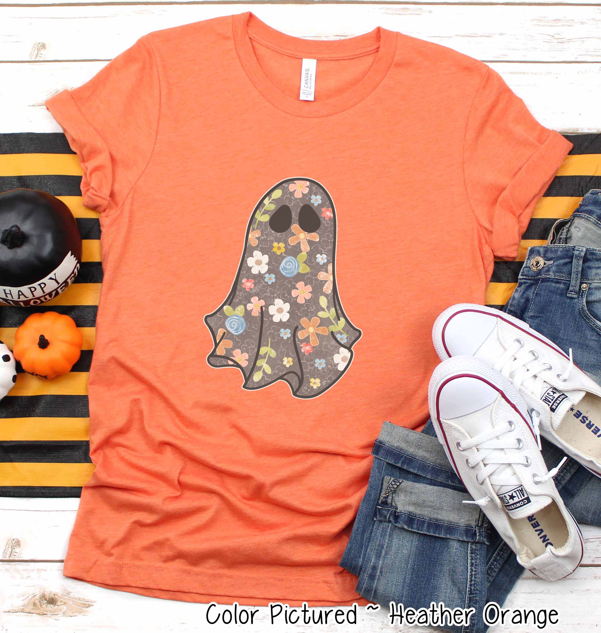 Boho Floral Ghost Grey Halloween Tee