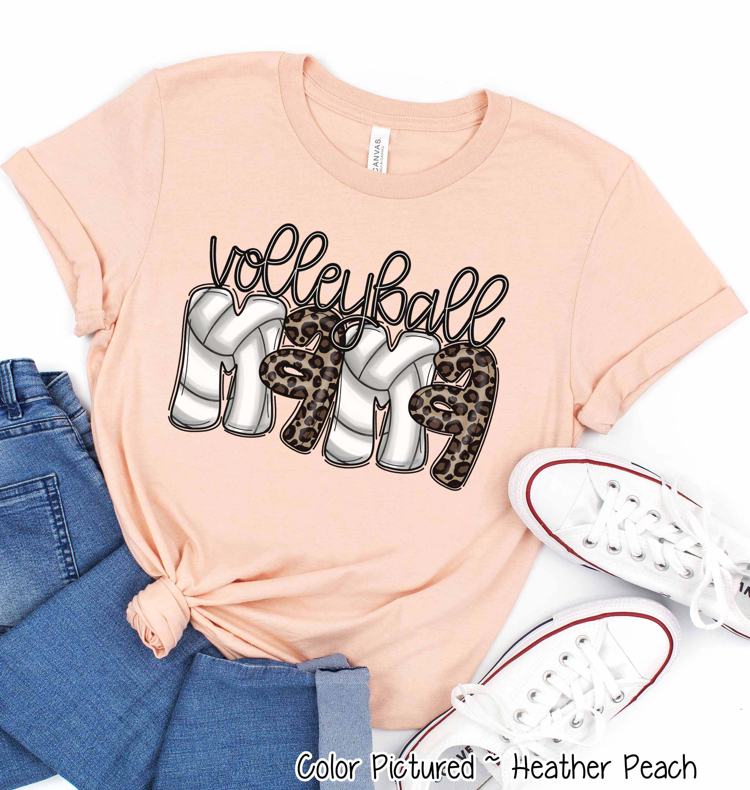 Doodle Letter Leopard Volleyball Mama Tee