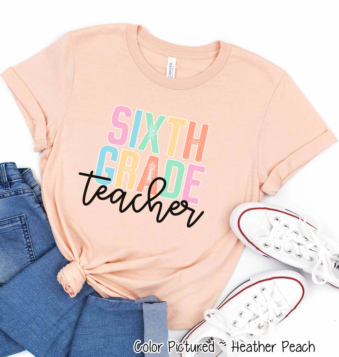 Rainbow Distressed Teacher Tee