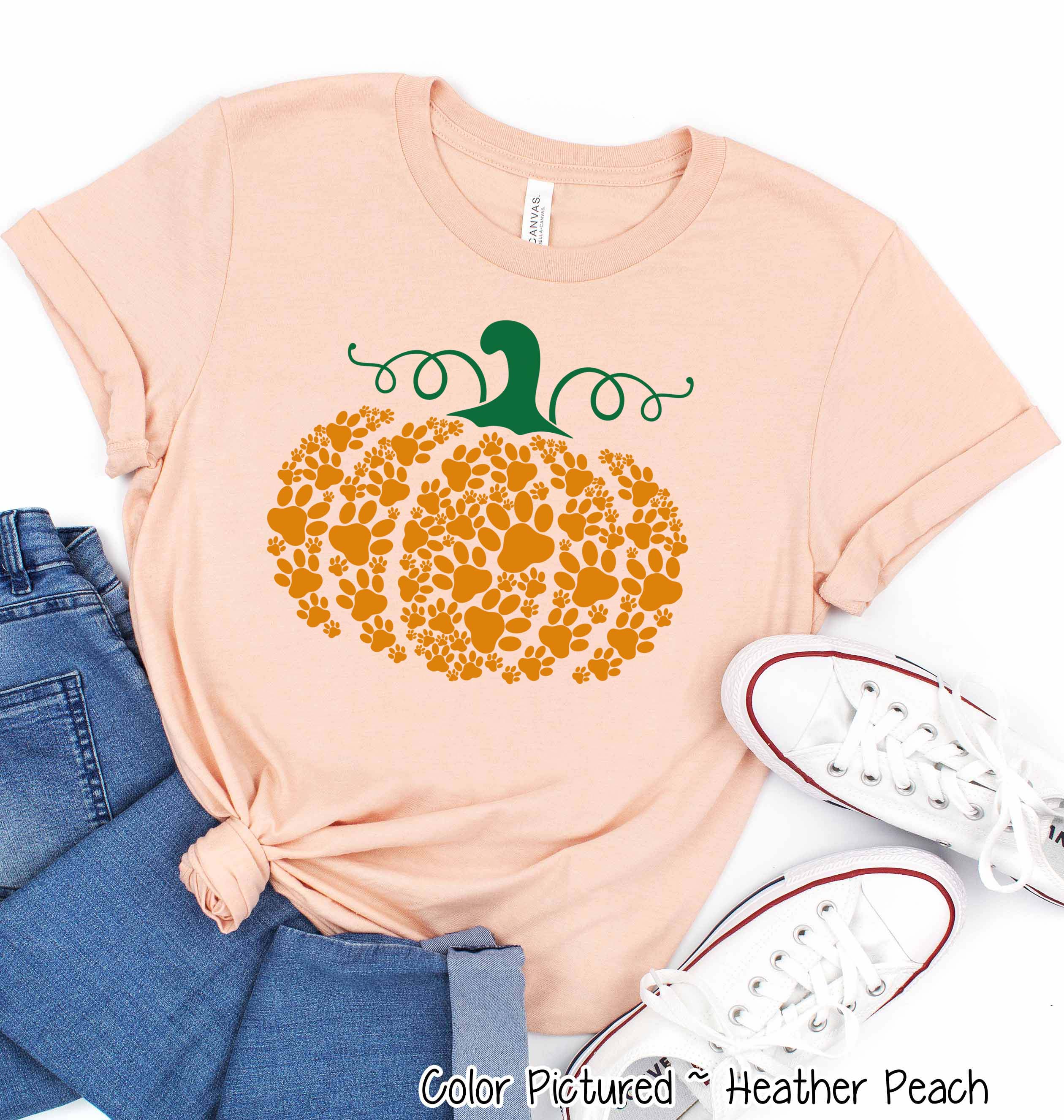 Cozy Cat and Dog Lover's Paw Print Pumpkin Fall and Halloween Tee
