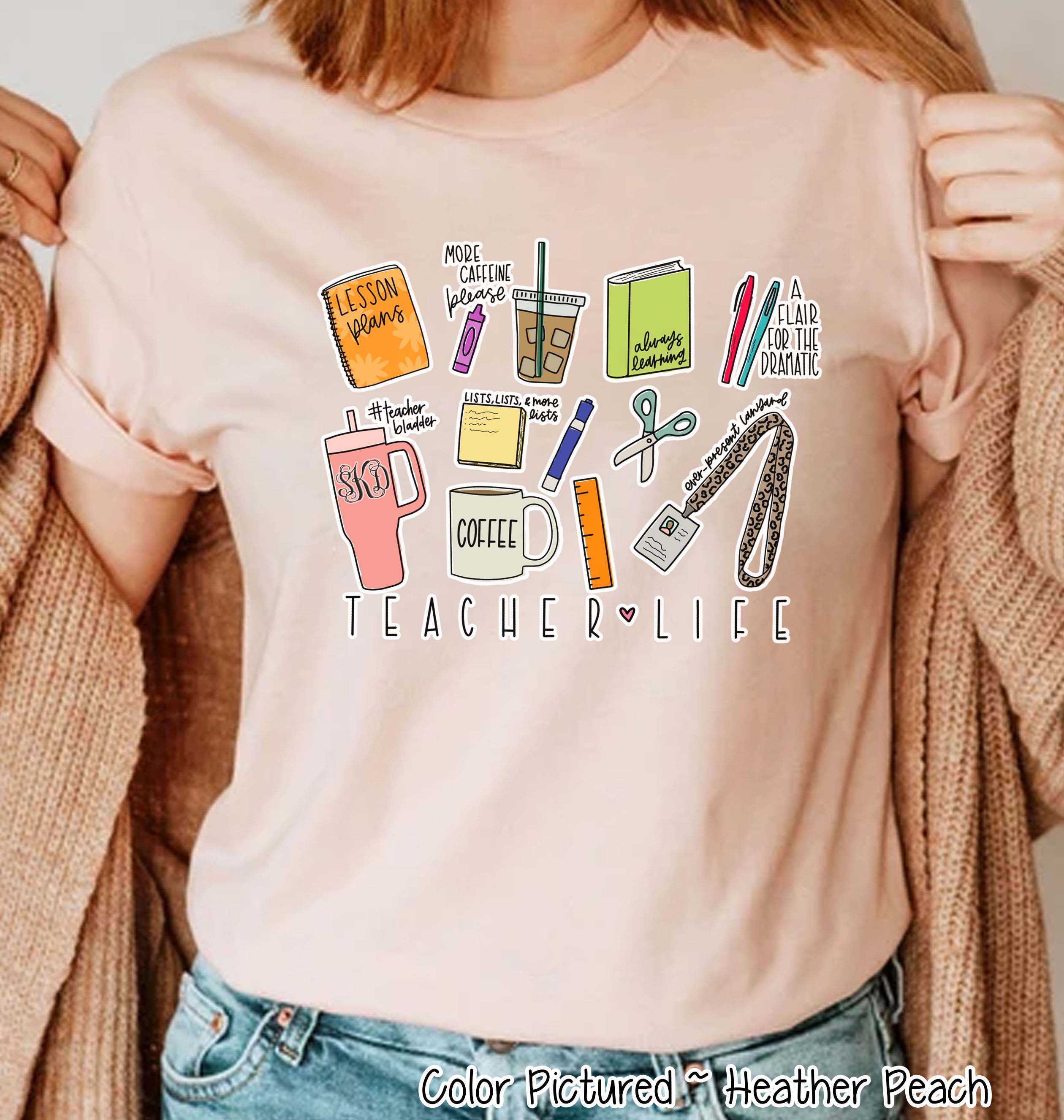 Monogram Teacher Life Doodle Icon Tee