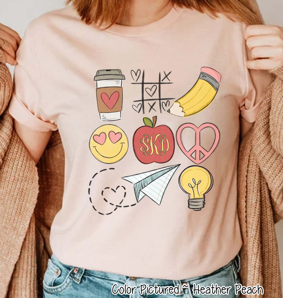 Monogram Back to School Tic Tac Toe Teacher Icon Tee