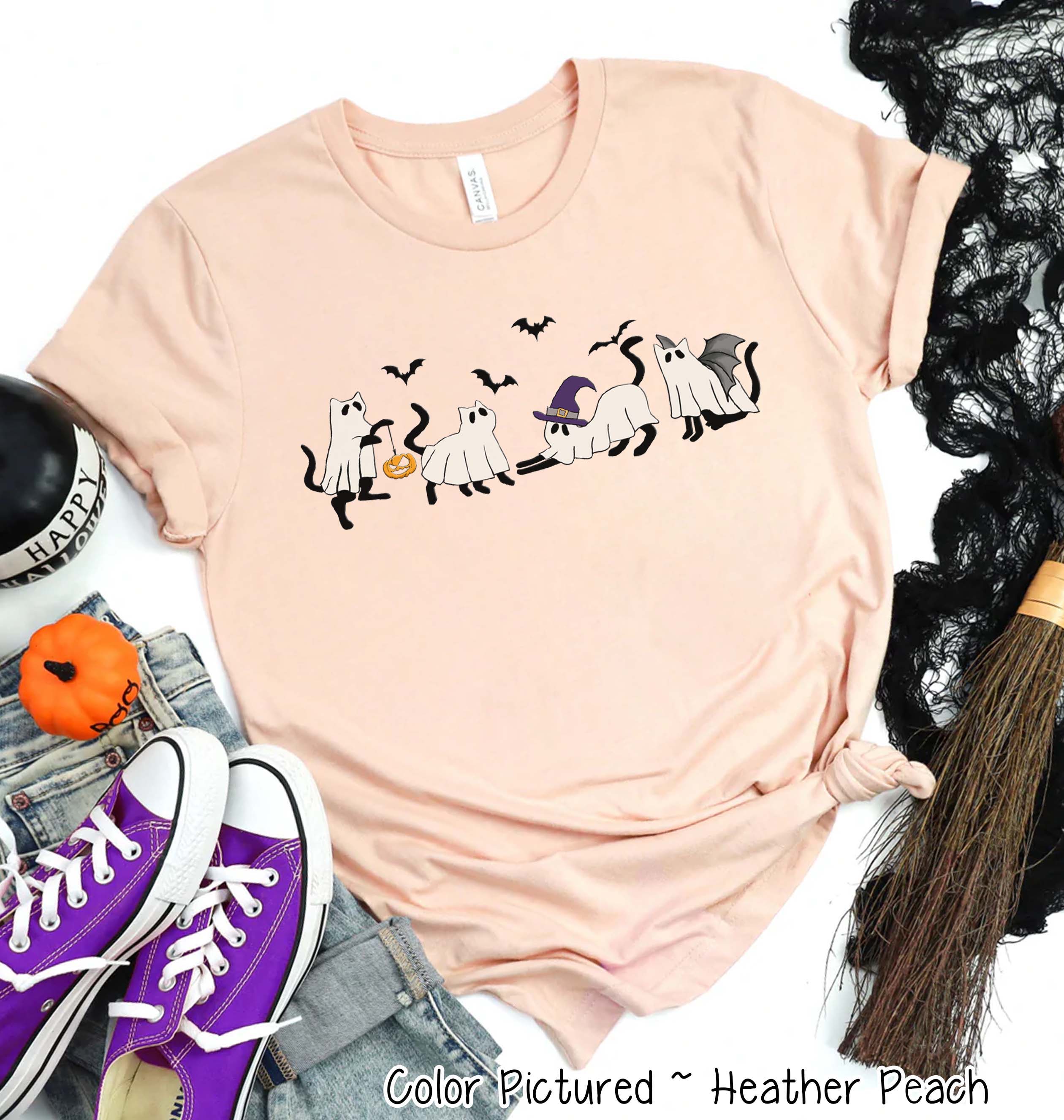 Ghost Cat Line Halloween Tee
