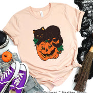 Retro Black Cat Pumpkin Halloween Tee
