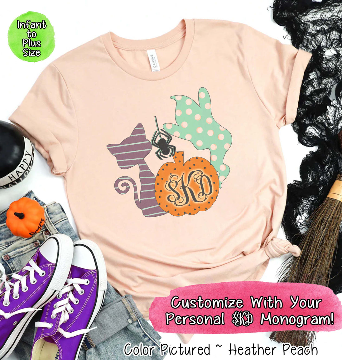 Monogram Cat & Pumpkin Halloween Tee