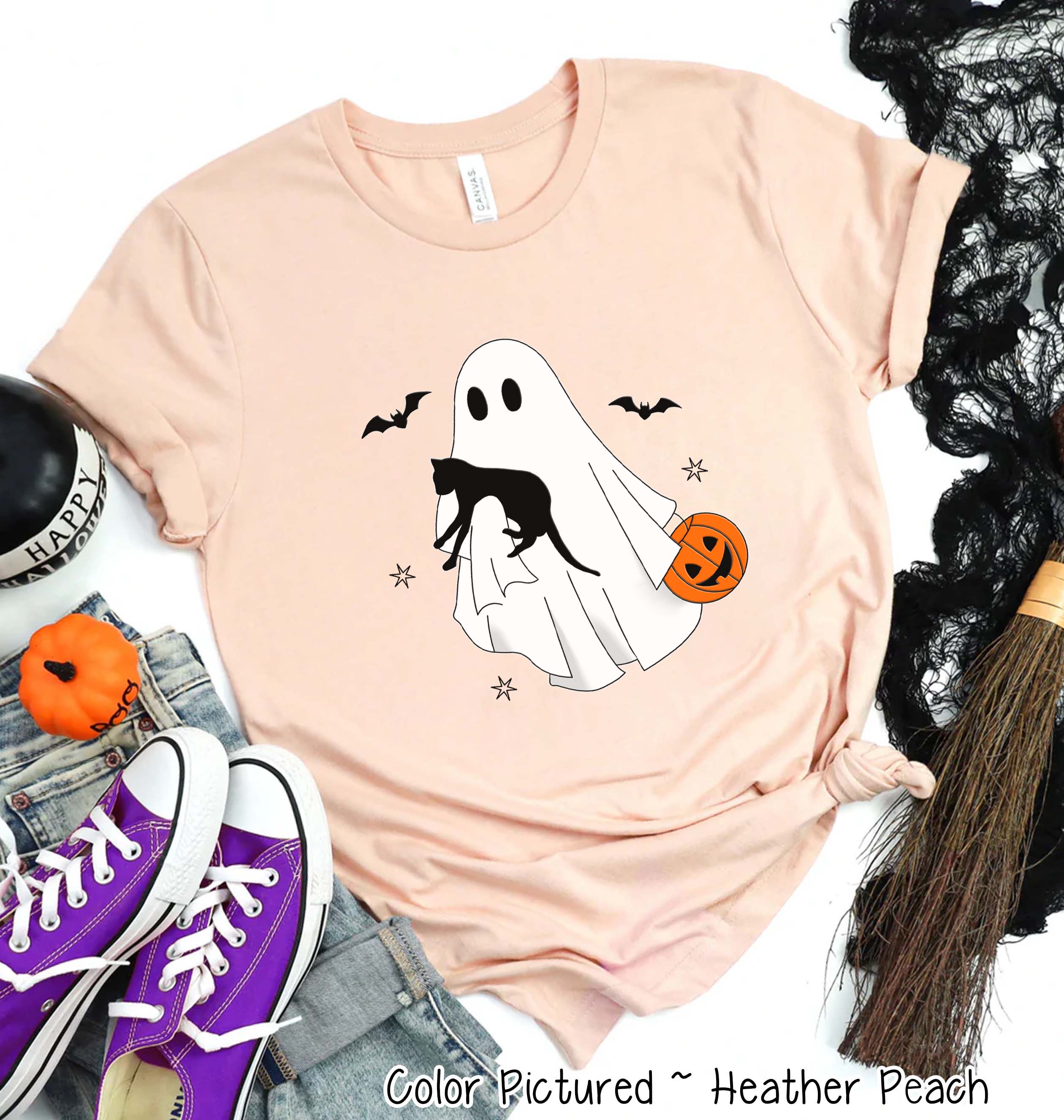 Ghost with Cat Halloween Tee