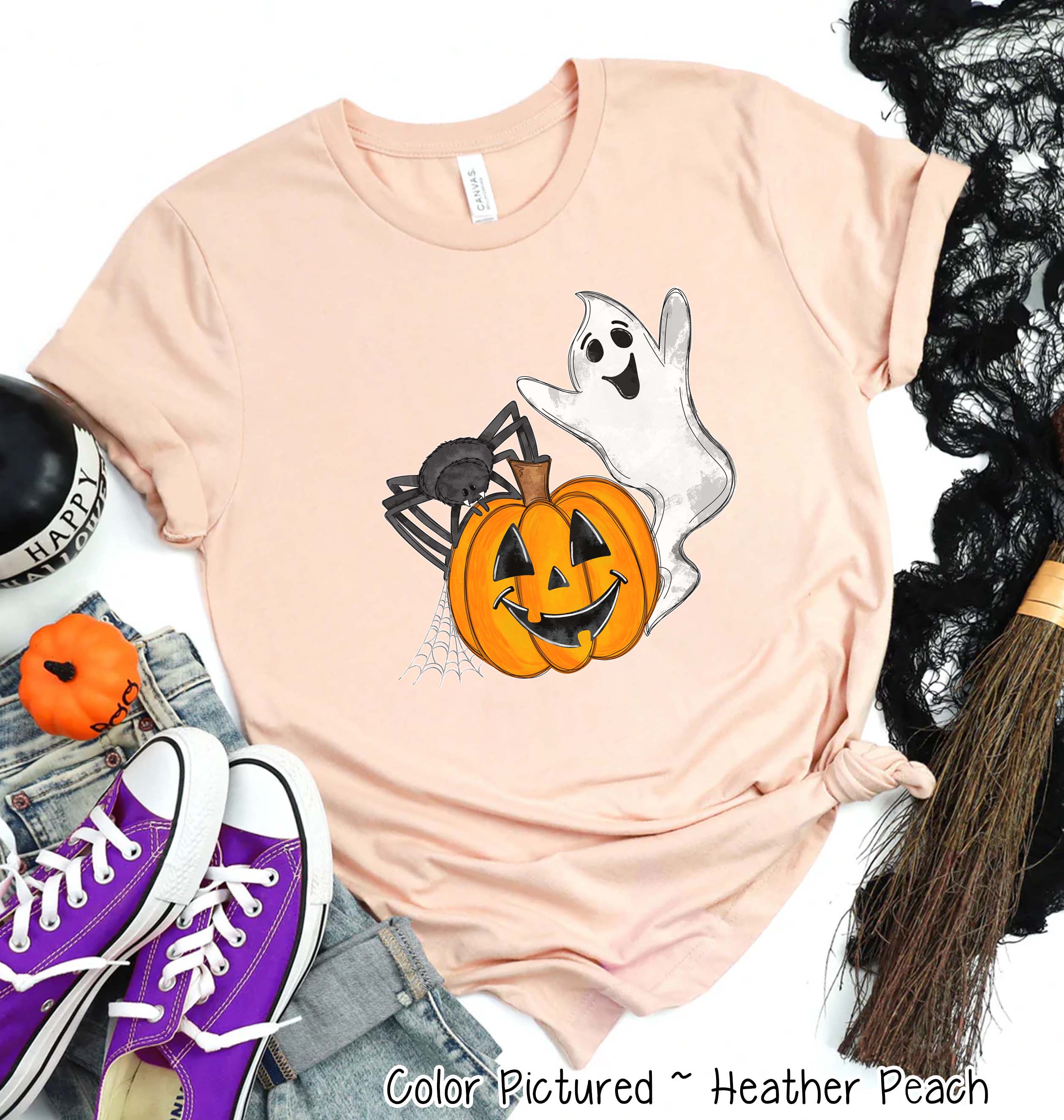 Pumpkin Ghost and Spider Halloween Tee
