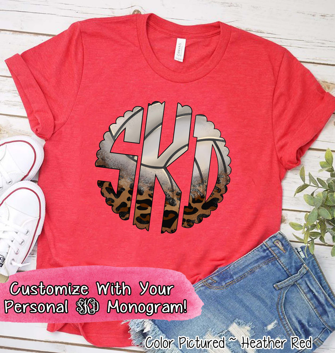 Volleyball Leopard Big Monogram Tee