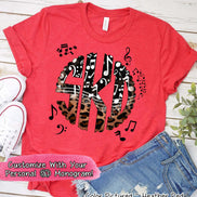 Band Choir Music Notes Leopard Big Monogram Tee
