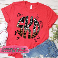 Band Choir Music Notes Leopard Big Monogram Tee