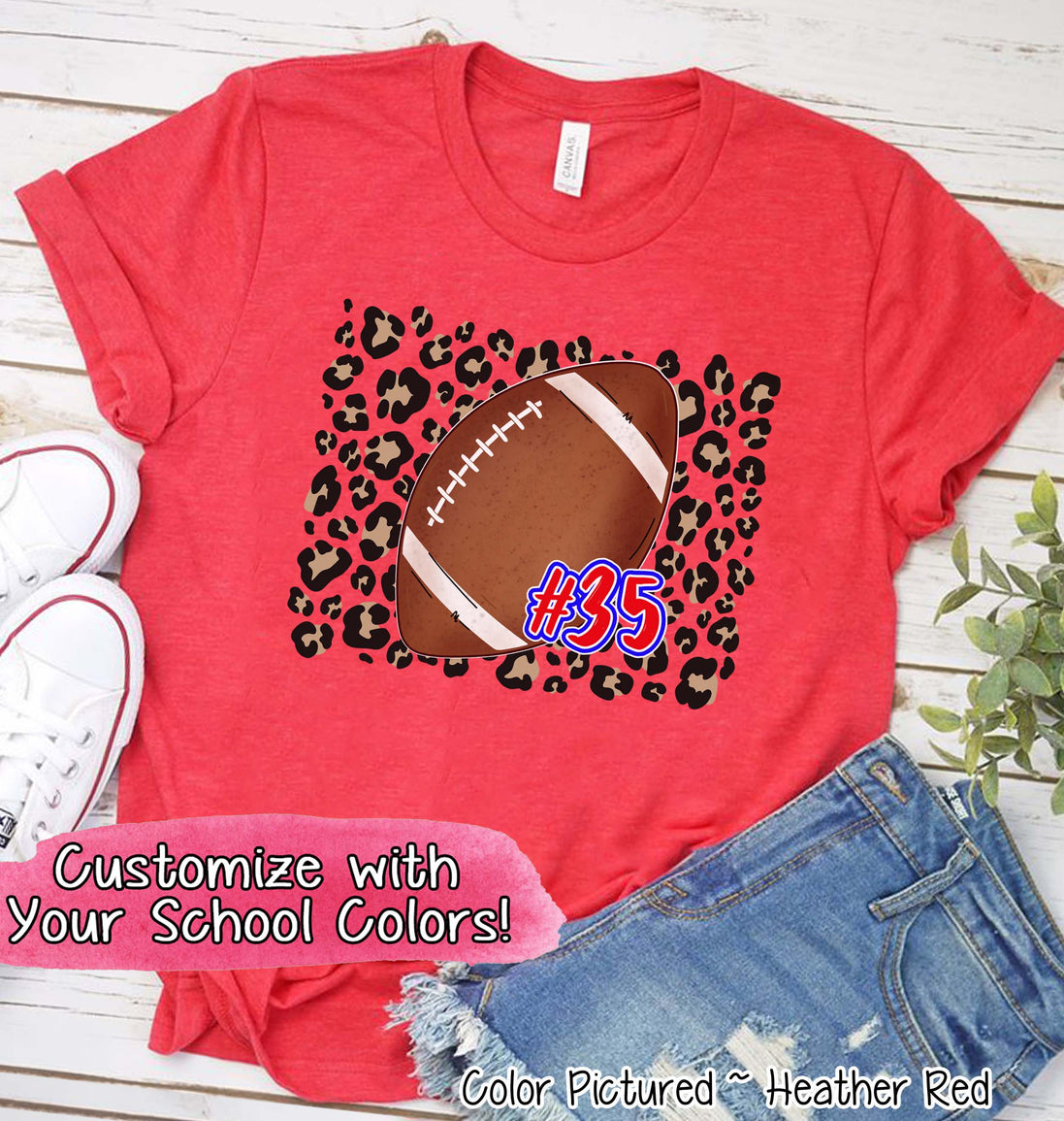 Personalized Leopard Football Number Game Day Fan Tee