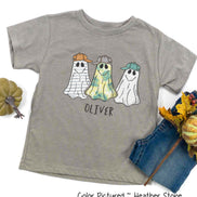 Personalized Hat Ghost Trio with Custom Name Halloween Tee