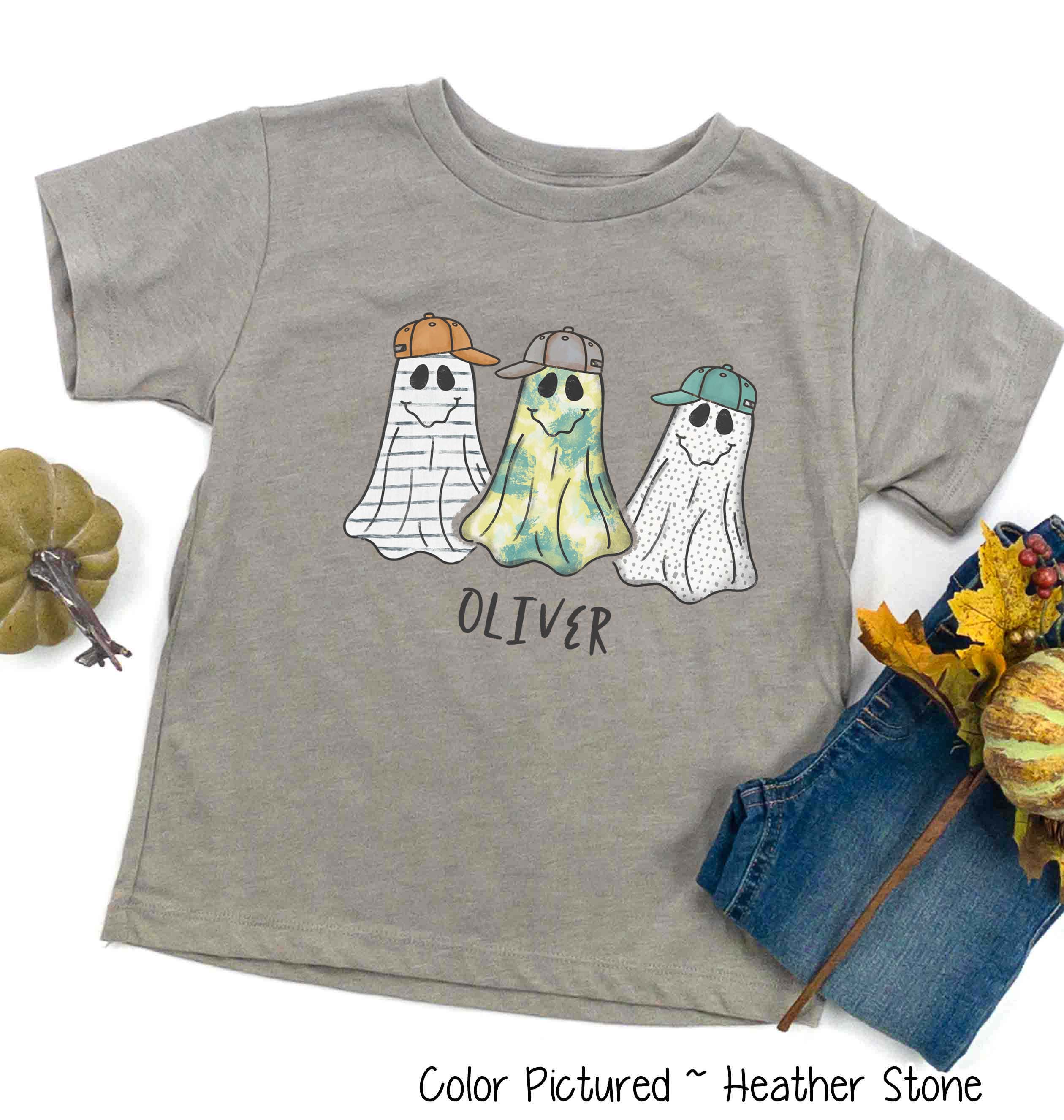 Personalized Hat Ghost Trio with Custom Name Halloween Tee