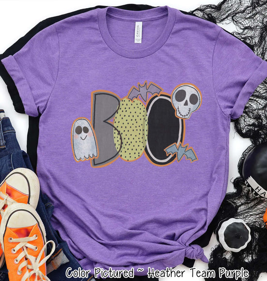 Boo Ghost Bat Skull Halloween Tee
