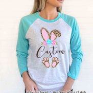 Cheetah Leopard Print Bunny Ears with Custom Name Easter Tee