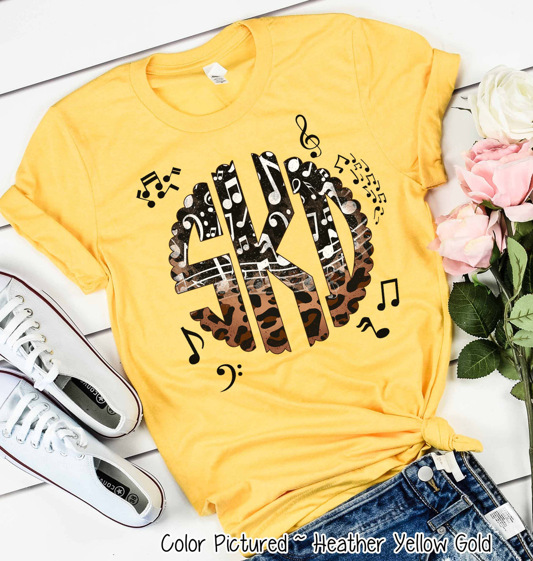 Band Choir Music Notes Leopard Big Monogram Tee