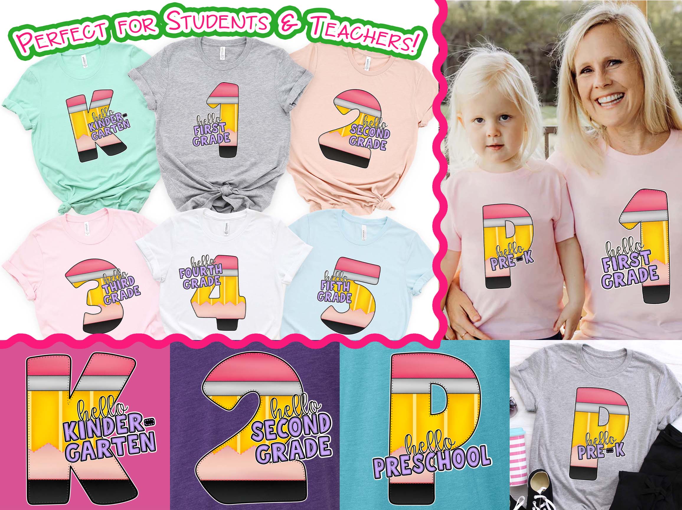 Hello Grade Pencil Back to School Student and Teacher Tee