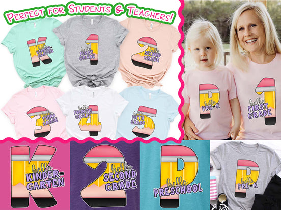 Hello Grade Pencil Back to School Student and Teacher Tee