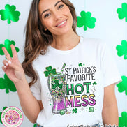 Hot Mess Faux Sequin Funny St Patricks Day Tee or Sweatshirt