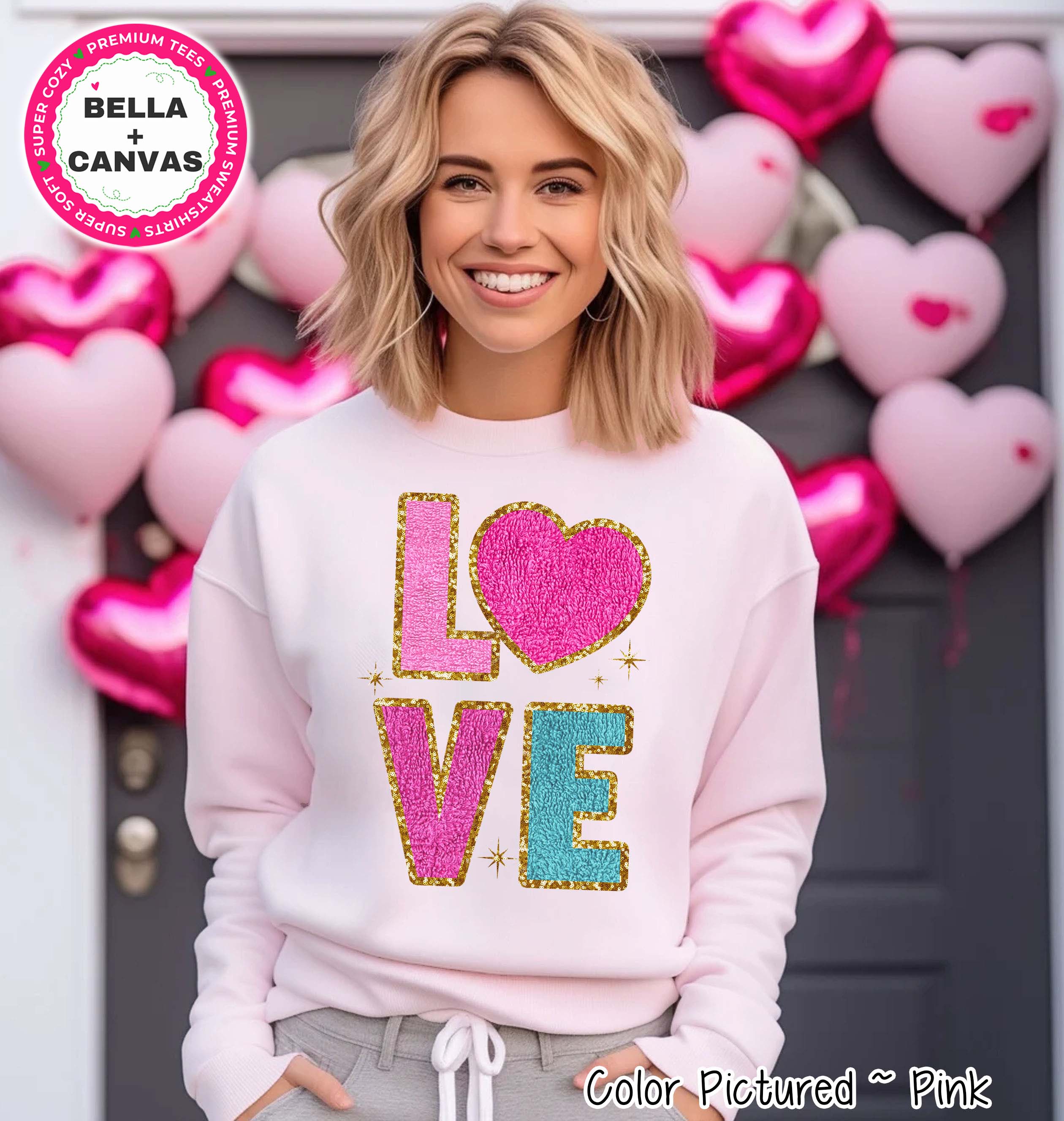 Faux Chenille Patch LOVE Valentine Tee or Sweatshirt