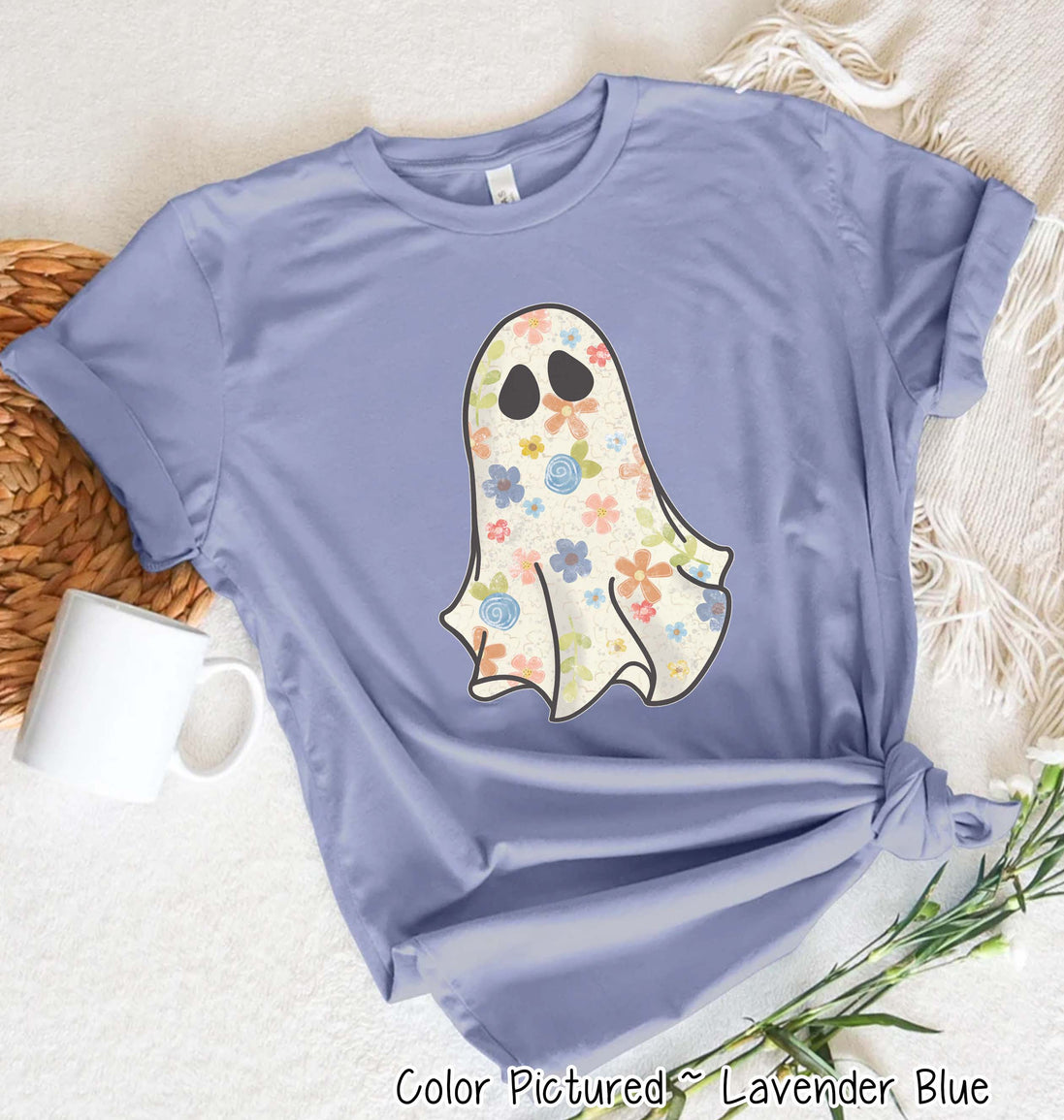 Boho Floral Ghost White Halloween Tee