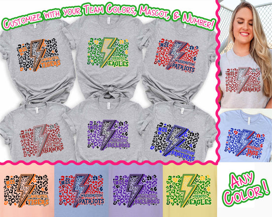 Personalized Leopard Lighting School Spirit Fan Tee