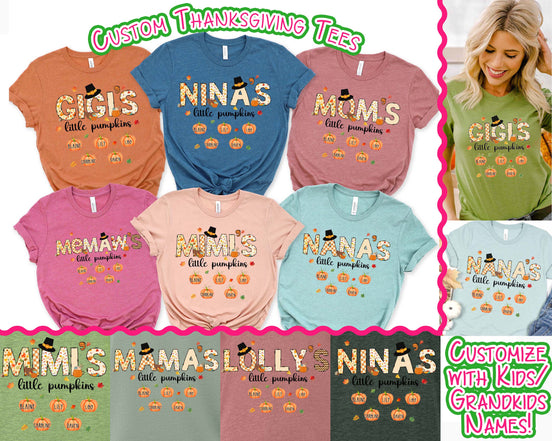 Little Pumpkins Grandkids Names Fall Thanksgiving Tee