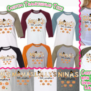 Little Pumpkin Grandkids Names Fall Thanksgiving Raglan Tee