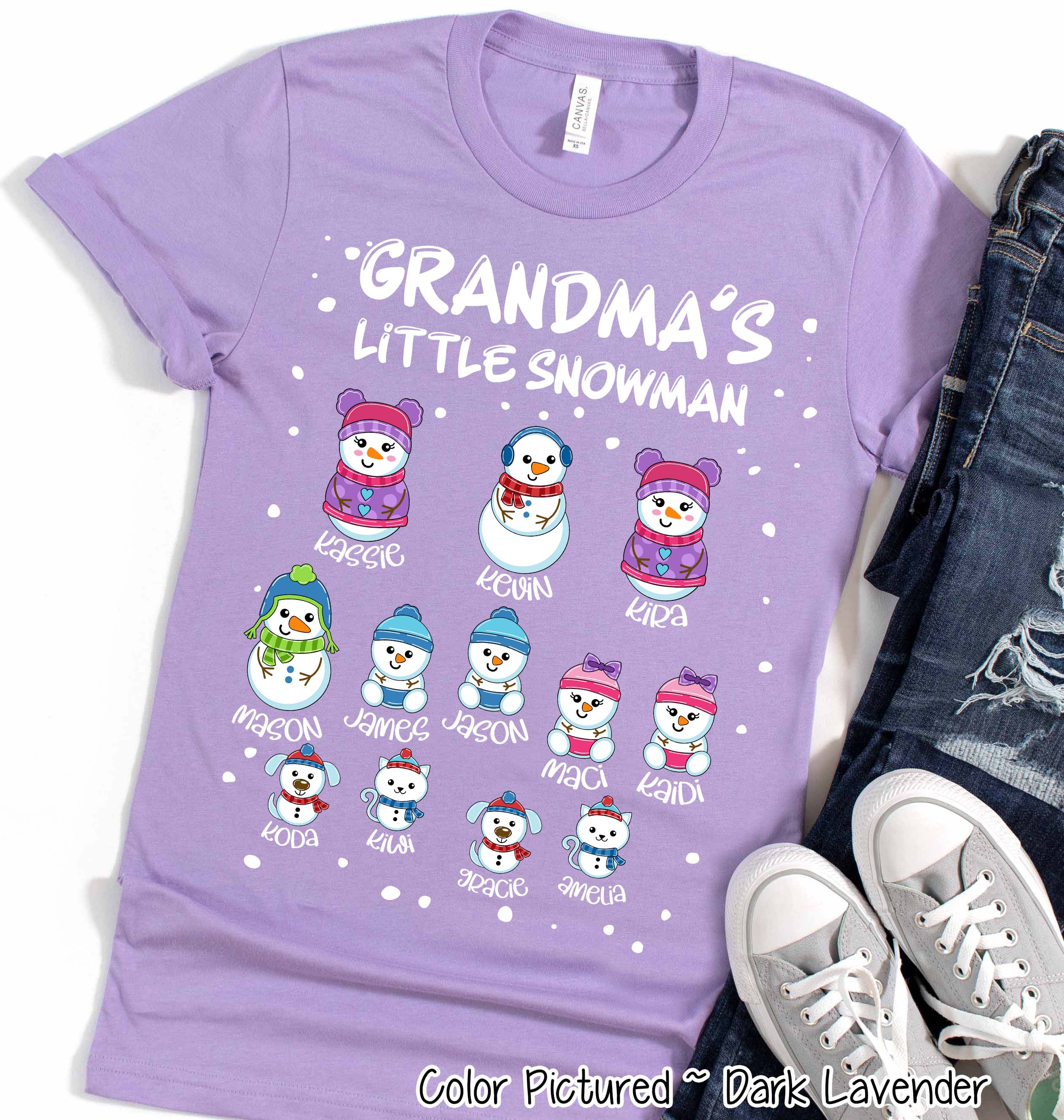 Custom Little Snowman Kids Names Winter Tee or Sweatshirt