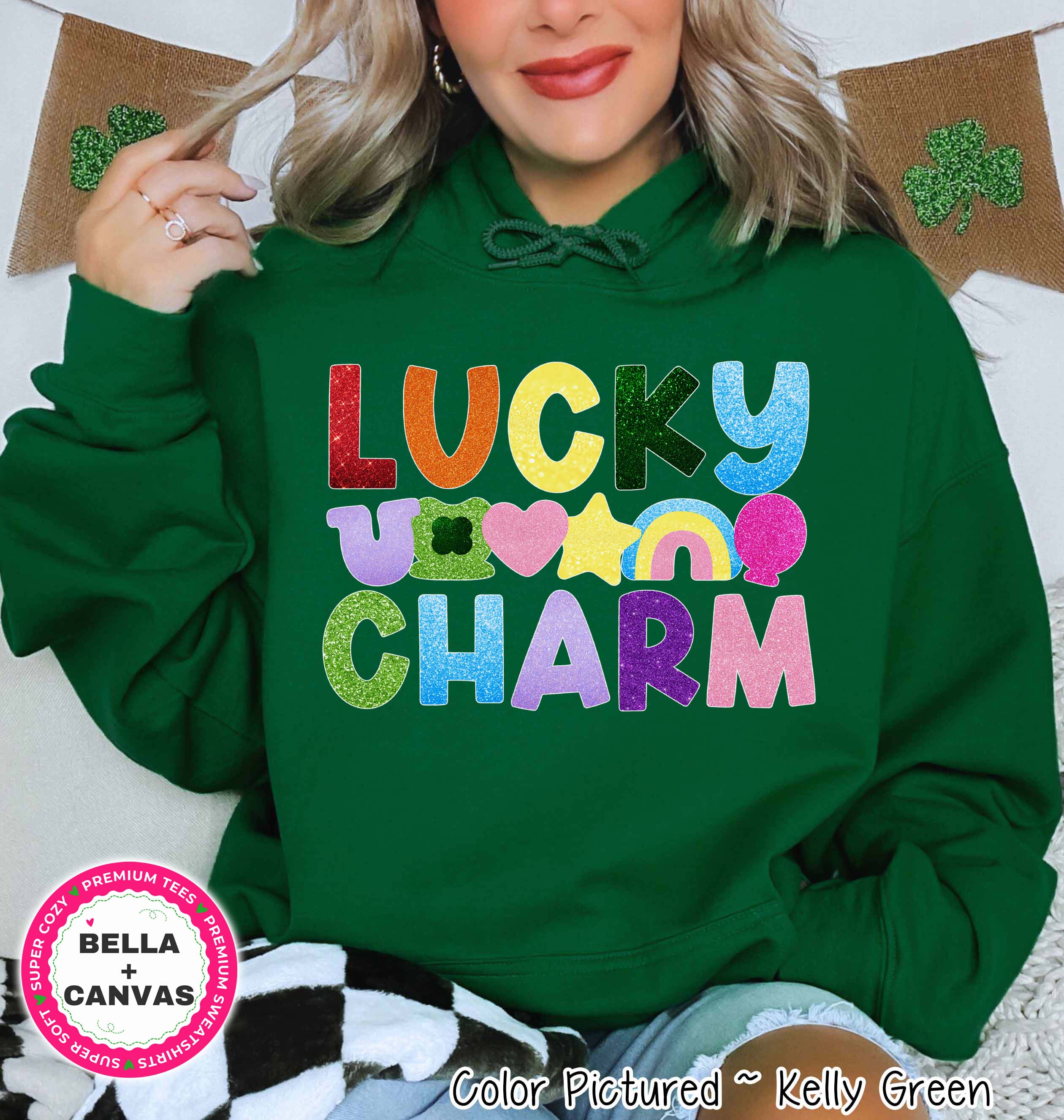 Lucky Charm Faux Glitter St Patricks Day Tee or Sweatshirt