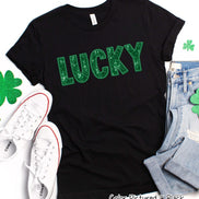 Lucky Faux Glitter Patch St Patricks Day Tee or Sweatshirt