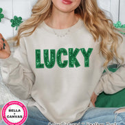 Lucky Faux Glitter Patch St Patricks Day Tee or Sweatshirt