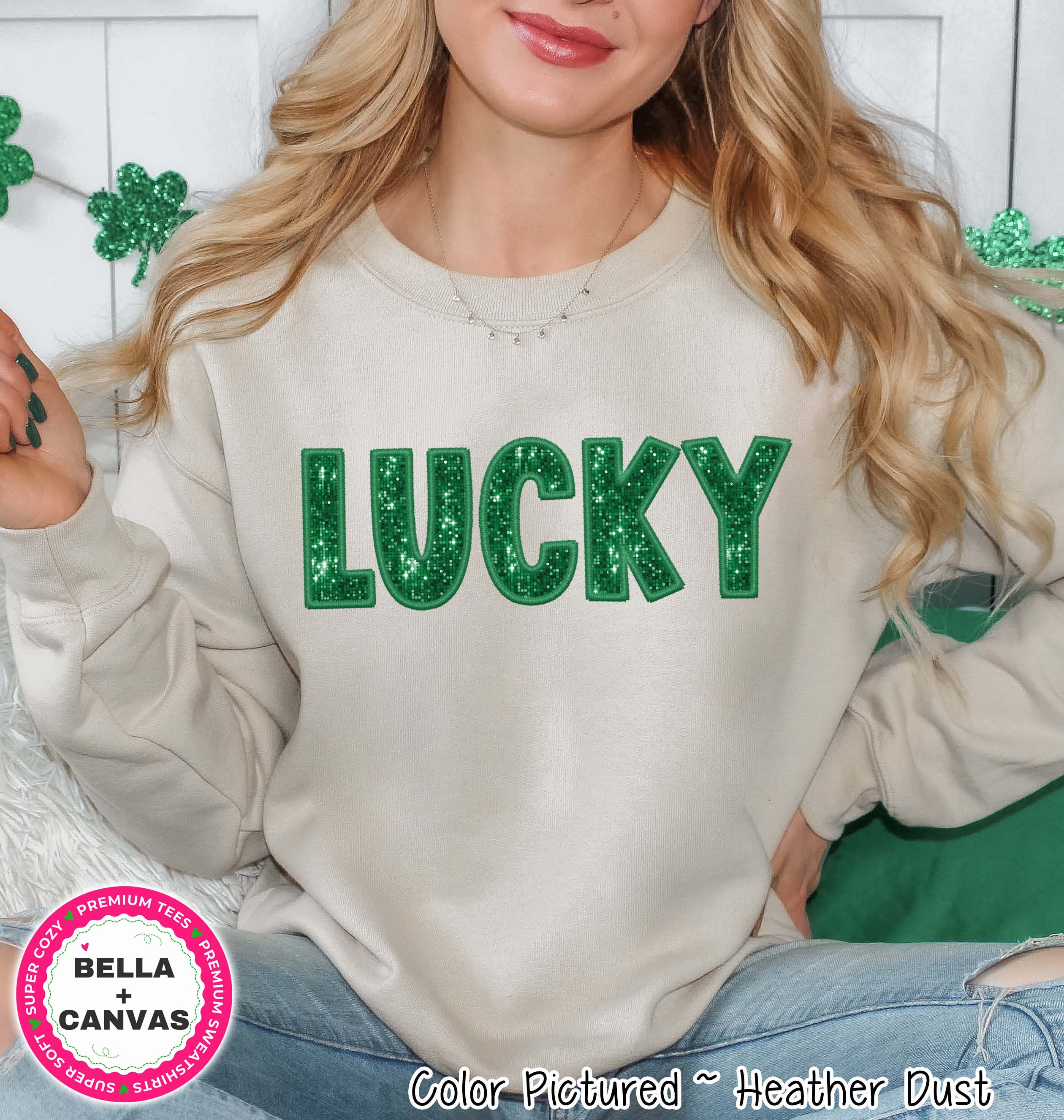 Lucky Faux Glitter Patch St Patricks Day Tee or Sweatshirt