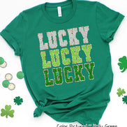 Lucky Faux Chenille Patch St Patricks Day Tee or Sweatshirt